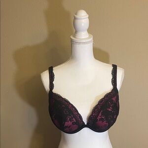 Cacique Black and Pink Lace Bra